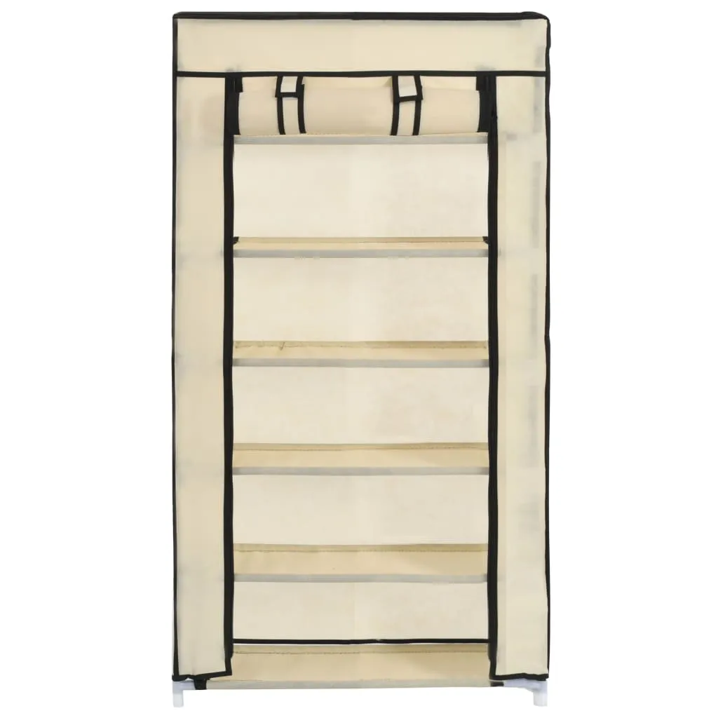 vidaXL Shoe Cabinet with Cover Cream 58x28x106 cm Fabric