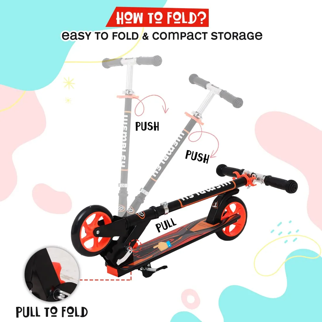 Wembley Kick Scooter for Kids 5  Years | 2 Wheels Steel Frame Foldable and 3 Adjustable Height | Skating Cycle Kids Scooter 5 to 10, 12 Years Boys Girls - Orange BIS Certified - Capacity 50kg