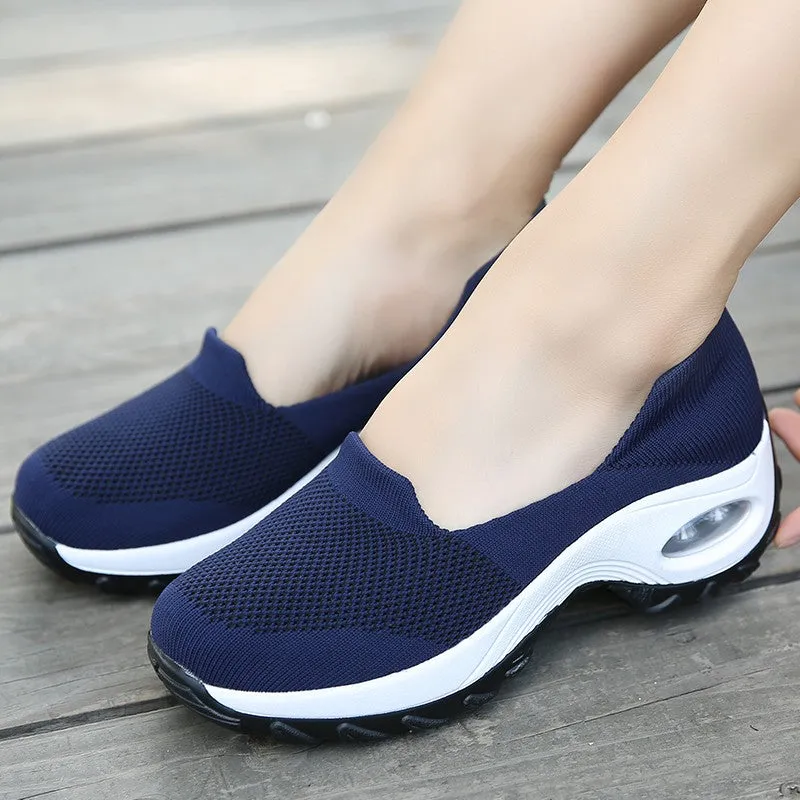 Women's breathable summer spring wedge air cushion elastic leisure jogging sneakers