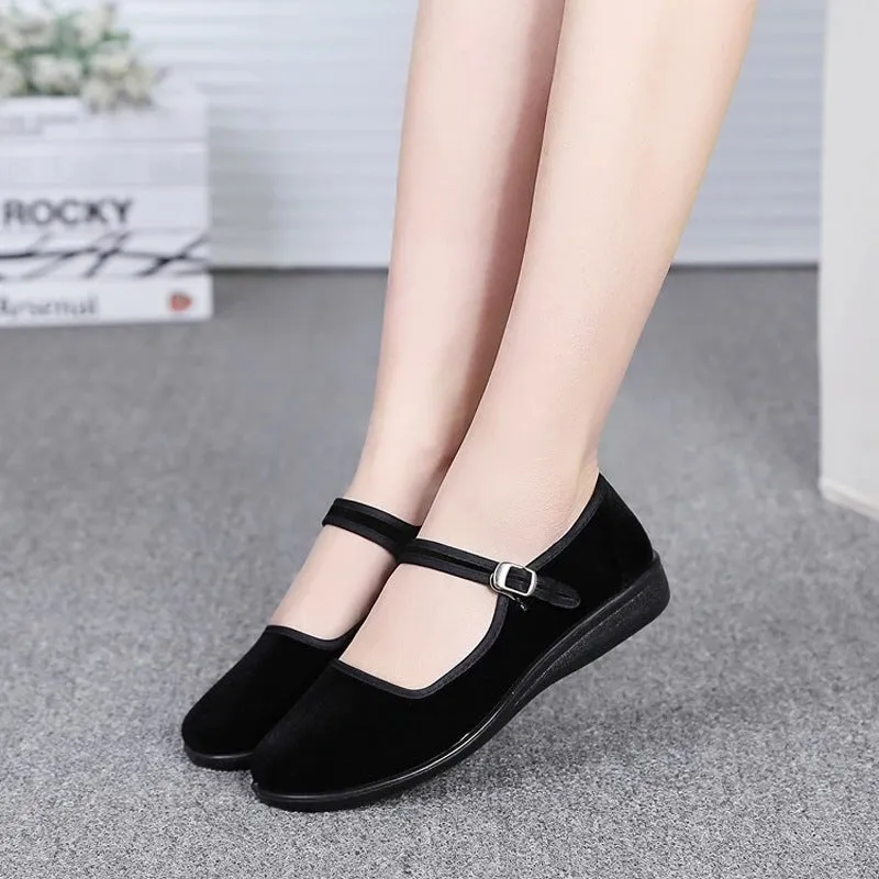 Women's Cloth Flat Soft Bottom Comfortable Belt Canvas Shoes