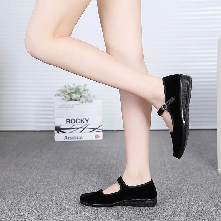 Women's Cloth Flat Soft Bottom Comfortable Belt Canvas Shoes