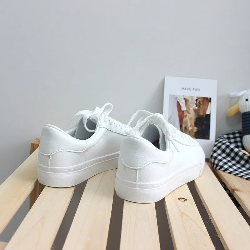 Women's Style White Four Simple Flat Street Shooting Canvas Shoes