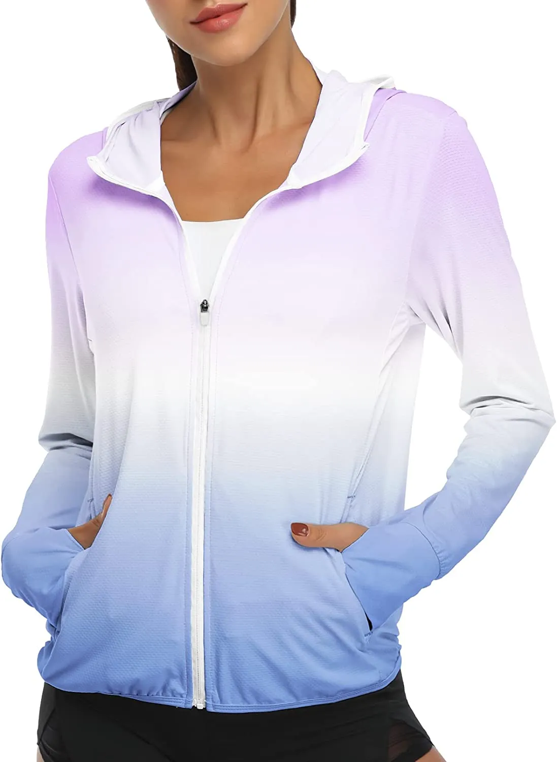 Womens UPF 50  UV Sun Protection Running Hiking Outdoors Performance Long Sleeve Hoody