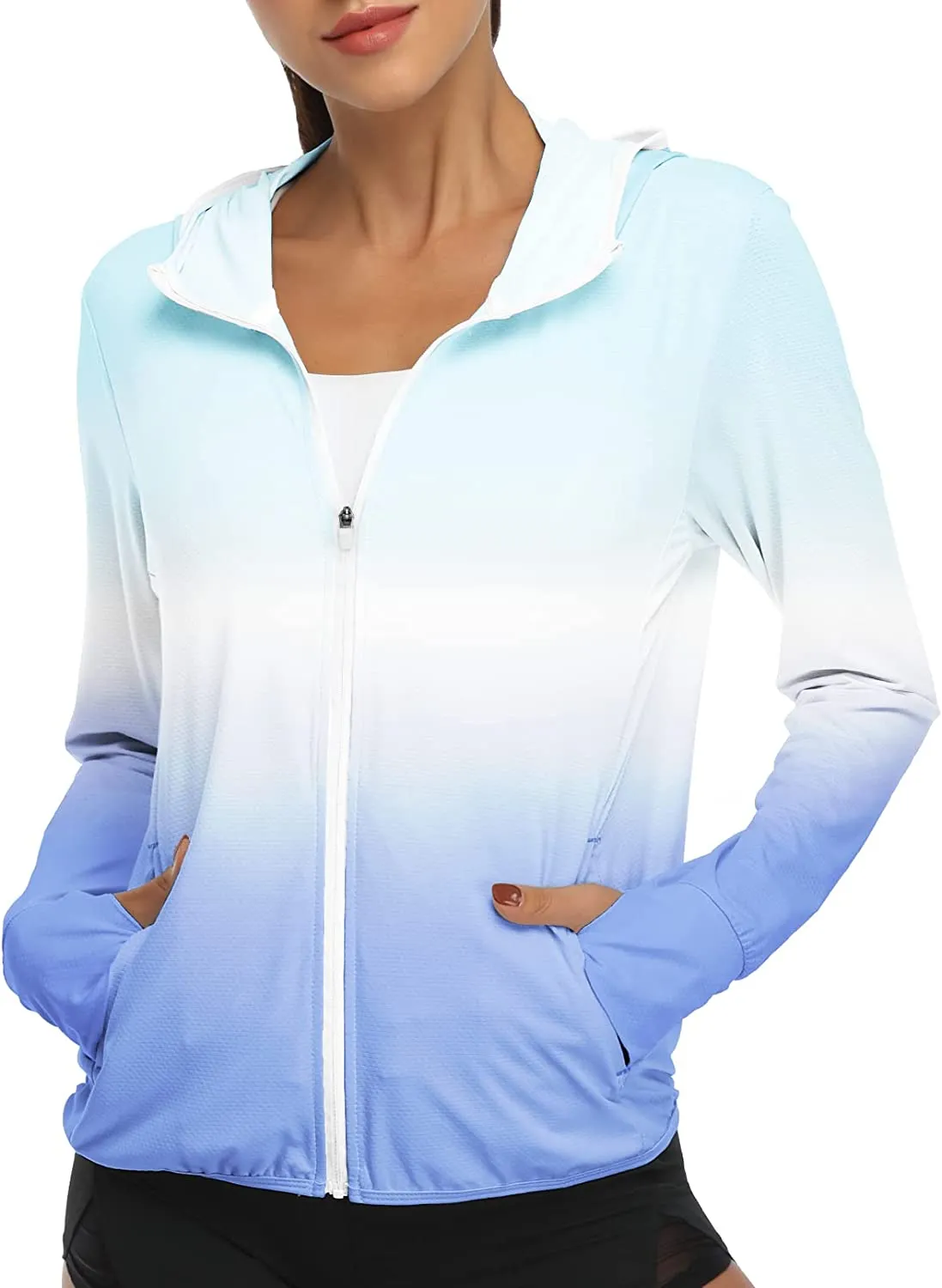 Womens UPF 50  UV Sun Protection Running Hiking Outdoors Performance Long Sleeve Hoody