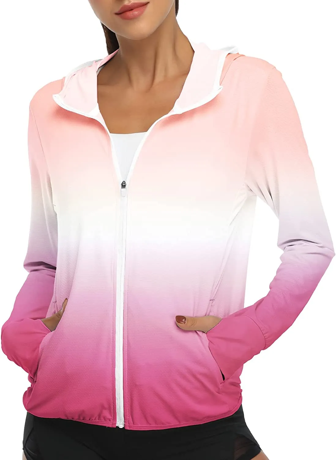 Womens UPF 50  UV Sun Protection Running Hiking Outdoors Performance Long Sleeve Hoody