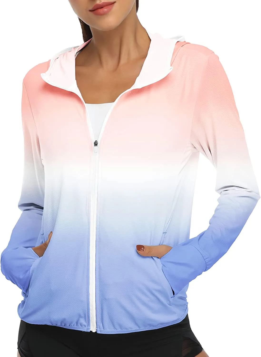 Womens UPF 50  UV Sun Protection Running Hiking Outdoors Performance Long Sleeve Hoody